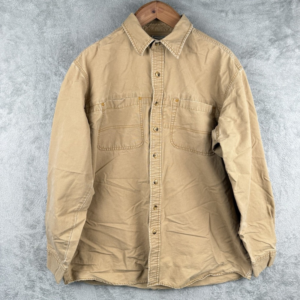 L.L. Bean Shirt Men XL Tall Khaki Canvas Button Down Workwear Heavyweight Cotton
